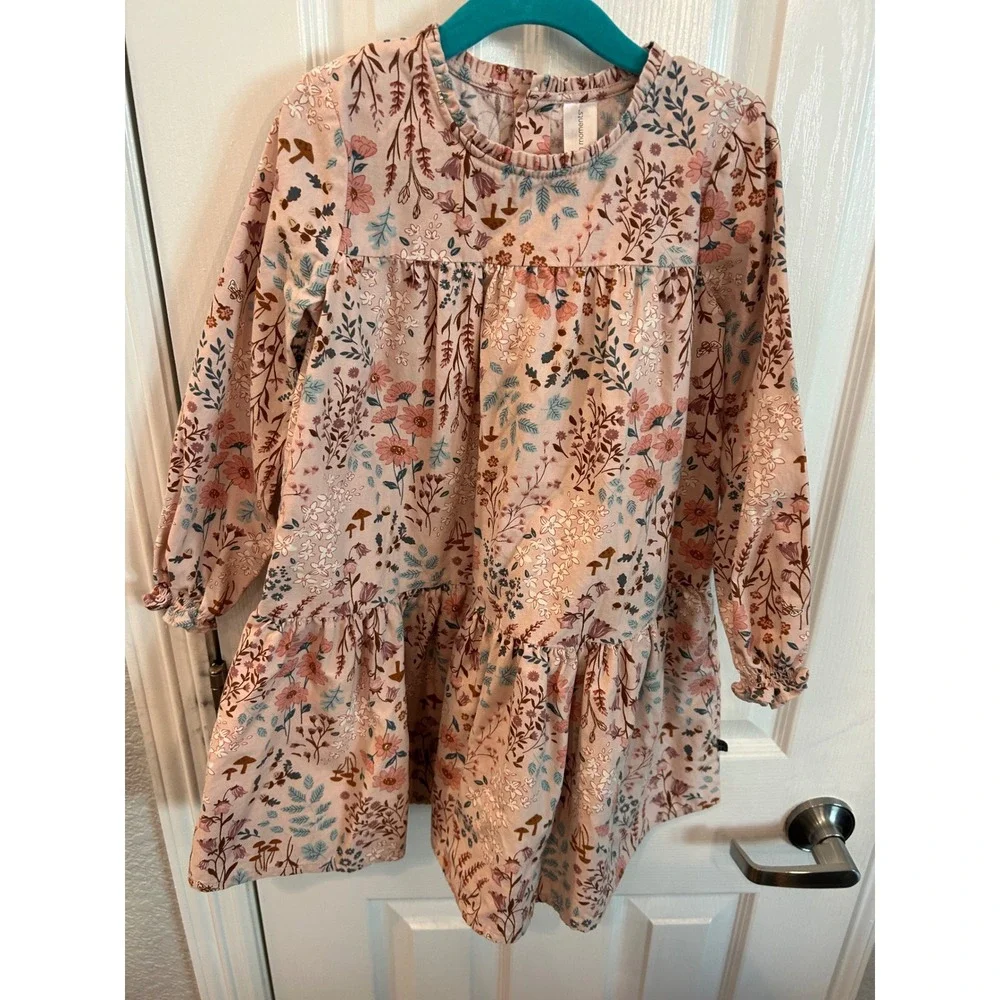 Modern Moments Gerber Dress Pink Floral Mushroom Tiered Long Sleeve Cottagecor
